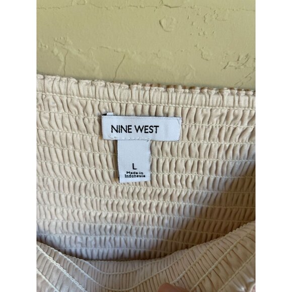 New! Nine West Size Large Smocked Peasant Top Leopard Animal Cheetah Print Short - Picture 6 of 8